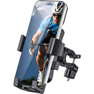 Bike Phone Holder Mount, Secure Handlebar Phone Mount Holder for Bike and Motorcycle, Suitable for iPhone and 4.5-6.8" Smartphones, Black