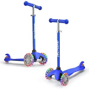 3-Wheel Kick Scooter for Kids Ages 3-8 Lean-to-Steer Toddler Scooter with Extra Wide Light Up Wheels, 4 Adjustable Heights, Foldable Scooters for Boys & Girls, Max Weight 110lbs