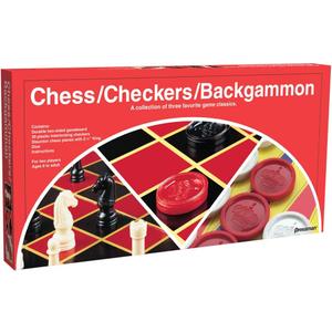 Pressman Chess / Checkers / Backgammon - 3 Games in One with Full Size Staunton Chess Pieces and Interlocking Checkers, 15.62 x 8.00 x 1.50 Inches