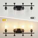 Bathroom Light Fixtures (4-Light, 29 Inch), Matte Black Vanity Lights for Bathroom with Clear Wine Glass Glass Shade, Modern Vanity Wall Lights for Mirror Bedroom Living Room Kitchen Hallway Porch