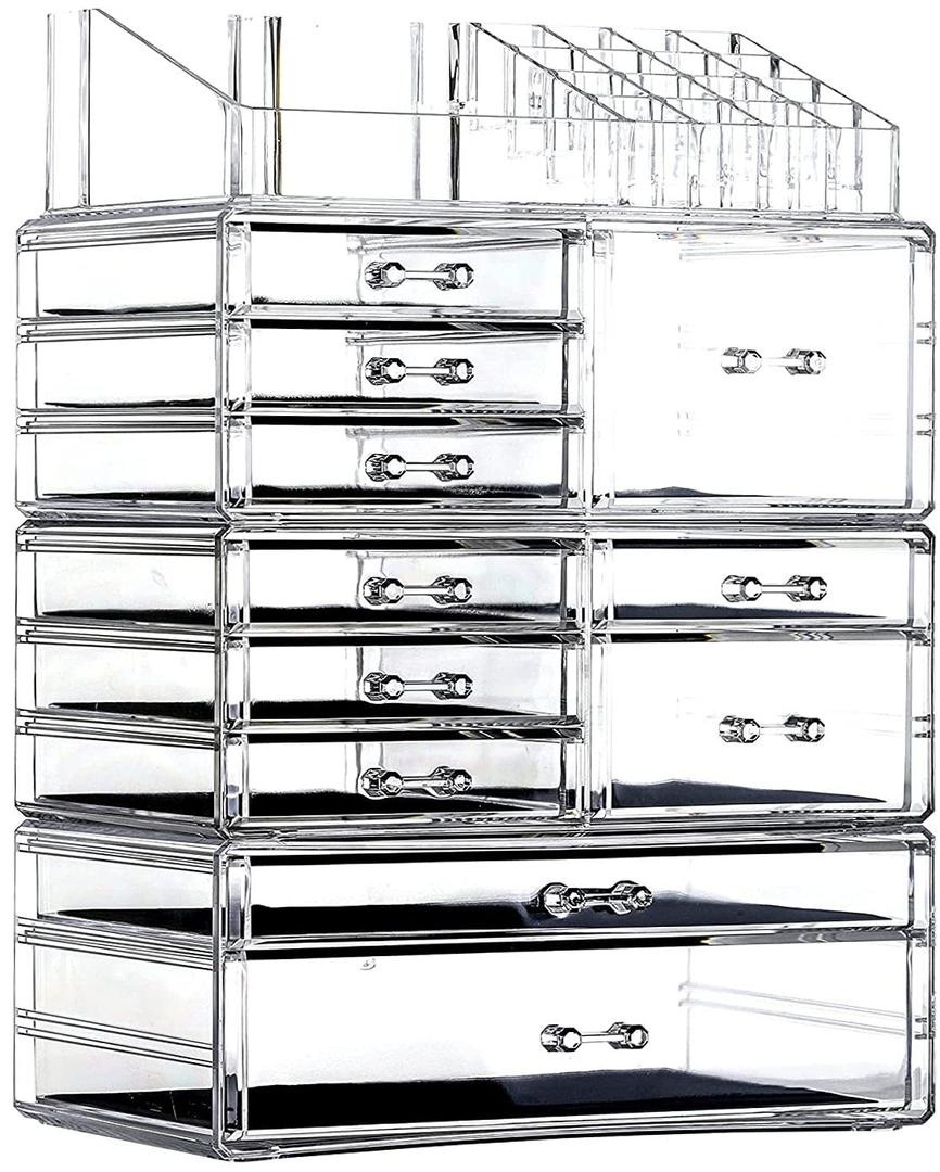 Cq acrylic Clear Makeup Storage Organizer Drawers Skin Care Large Cosmetic Display Cases Stackable Storage Box With 11 Drawers For Dresser 1 Pack
