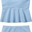 QJQ Girl's 2 Piece High Waisted Swimsuits Ruffle Waffle Bathing Suit Summer Cute Bikini Sets
