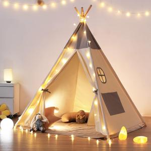 Teepee Tent for Kids with Light & Mat, Toddler Tents Indoor Play Tent Playhouse, Toddler Tipi Cotton, tee Pee Tents for Kids Indoor, Boys & Girls Teepee,Children Room Playhouse