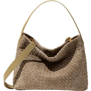 Women's Braided Suede Tote Bag Stylish Suede Hobo Shoulder Bag with Woven Details for Work Travel