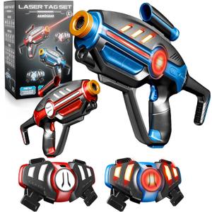 ArmoGear Laser Tag Set for Kids, Teens & Adults - 2 Blasters + 2 Vest Sensors with 4 Multi-Game Modes - Lazer Tag Set - Age 8+ Year Old Toys - Includes Accessories - Boys & Girls Outdoor Activities (2 Player Pro Set (Battery Operated))