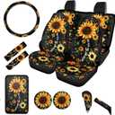 BIGCARJOB Sunshine Sunflower Car Seat Covers Full Set 12 Pcs Cute Dog Paw Print Car Accessories Interior Seat Protector for Womens Seat Belt Cover,Armrest Pads,Cup Holder Coaster