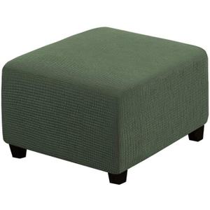 H.VERSAILTEX Square Ottoman Covers Ottoman Slipcovers Folding Storage Stool Furniture Protector Form Fit with Elastic Bottom, Stretch High Spandex Small Checks Jacquard Fabric(Large,Bronze Green)