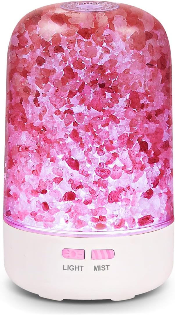 Essential Oil Diffuser, Aromatherapy Diffuser, 100% Natural Himalayan Salt Lamp, Ultrasonic Cool Mist Humidifier 3 in 1 for Small Room Home Office, 7 Colors Changing LED Night Lights,120ml, (Pure White)