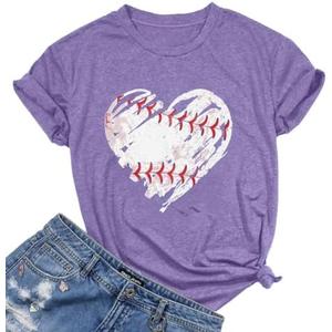 Baseball Shirts Women Baseball Mom Tshirt Baseball Heart Graphic Tee Game Day Gifts Funny Short Sleeve Tops size XL