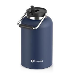 Luxgola 128 oz Insulated Water Jug with Straw Lid and Handle, One Gallon Stainless Steel Double Vacuum Water Bottle for Hot & Cold Drinks - Sweat Proof, Great for Travel, Hiking, Camping - Dark Blue