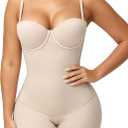 SHAPESHE Strapless Shapewear for Women Lace-up Body Shper Backless Shpewear Bodysuit Butt Lifter (X-Large, Tan)