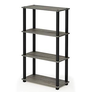 Furinno Turn-N-Tube 4-Tier Multipurpose Shelf Display Rack, Square Tube, French Oak Grey/Black