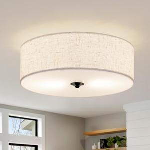 Flush Mount Ceiling Light Fixture, 13" Close to Ceiling Light with Beige Fabric Linen Drum Shade, 2-Light Modern Round Ceiling Light for Bedroom Hallway Dining Kitchen Flush Mount Ceiling Light Fixture, 13" Close to Ceiling Light with Beige Fabric Linen Drum Shade, 2-Light Modern Round Ceiling Light for Bedroom Hallway Dining Kitchen