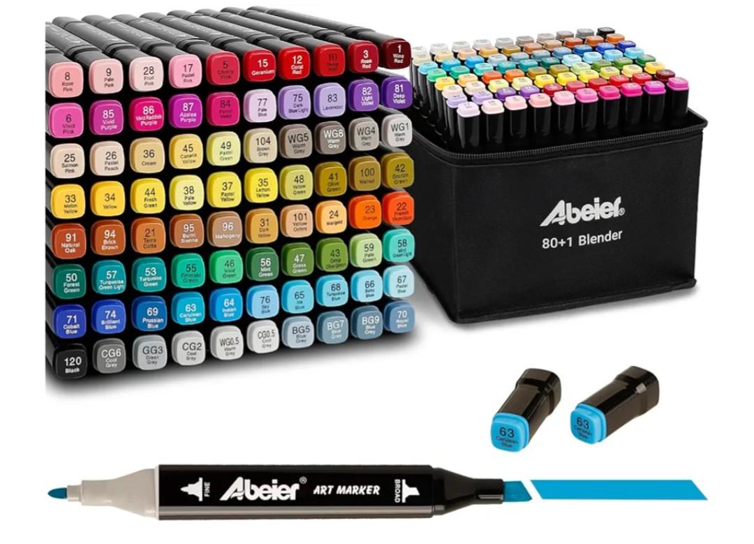 ABEIER 80 Colors Alcohol Based Markers, Dual Tip Drawing Markers Set, plus 1 Colorless Blender Pen, Permanent Sketch Animation Marker for adults, Plumones, Coloring and Artist Illustration