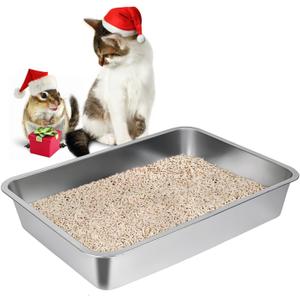 LIHONG Stainless Steel Cat Litter Box,Small Metal Litter Box for Small Cats Hamster Rabbits,No Smell,Non Stick,Easy to Clean(18" Lx14 Wx4 H,M)