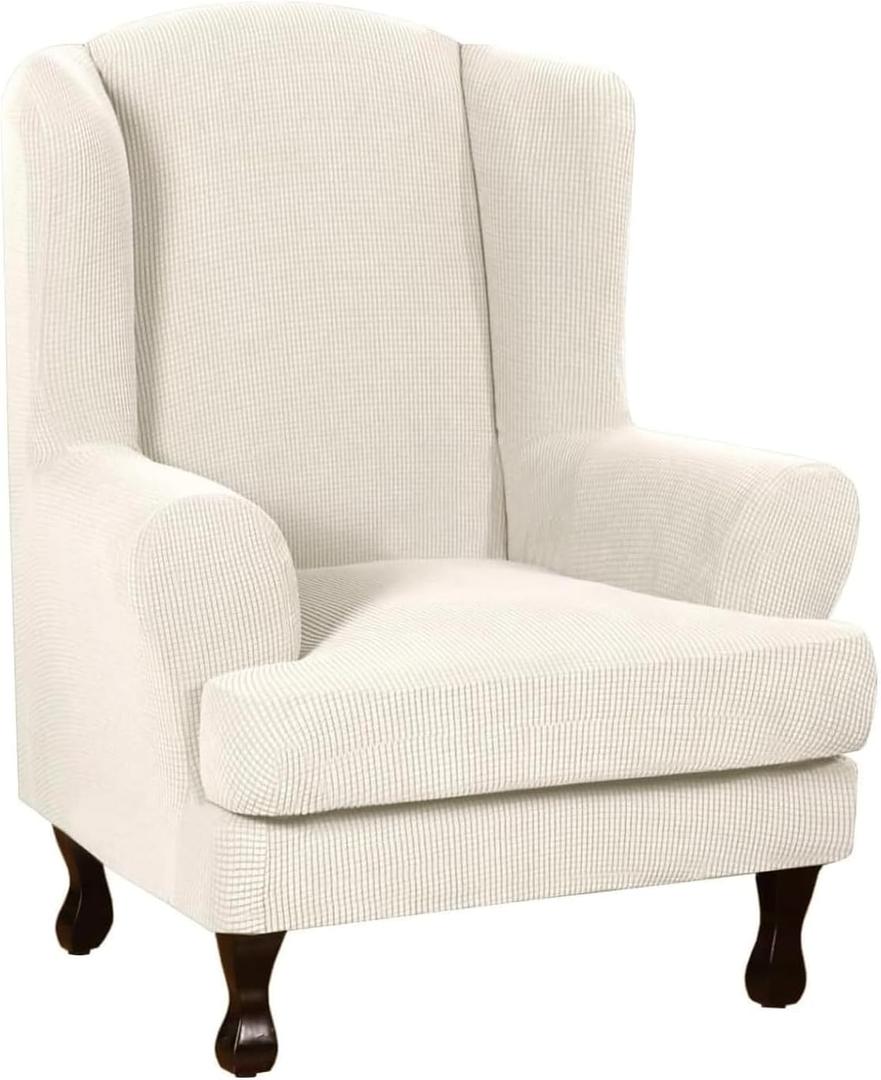 INFLAG Wing Back Chair Slipcovers, Stretch Spandex Wingback Chair Covers Sofa Slipcover Washable Chair Covers Armchair for Living Room and Bedroom (Beige)