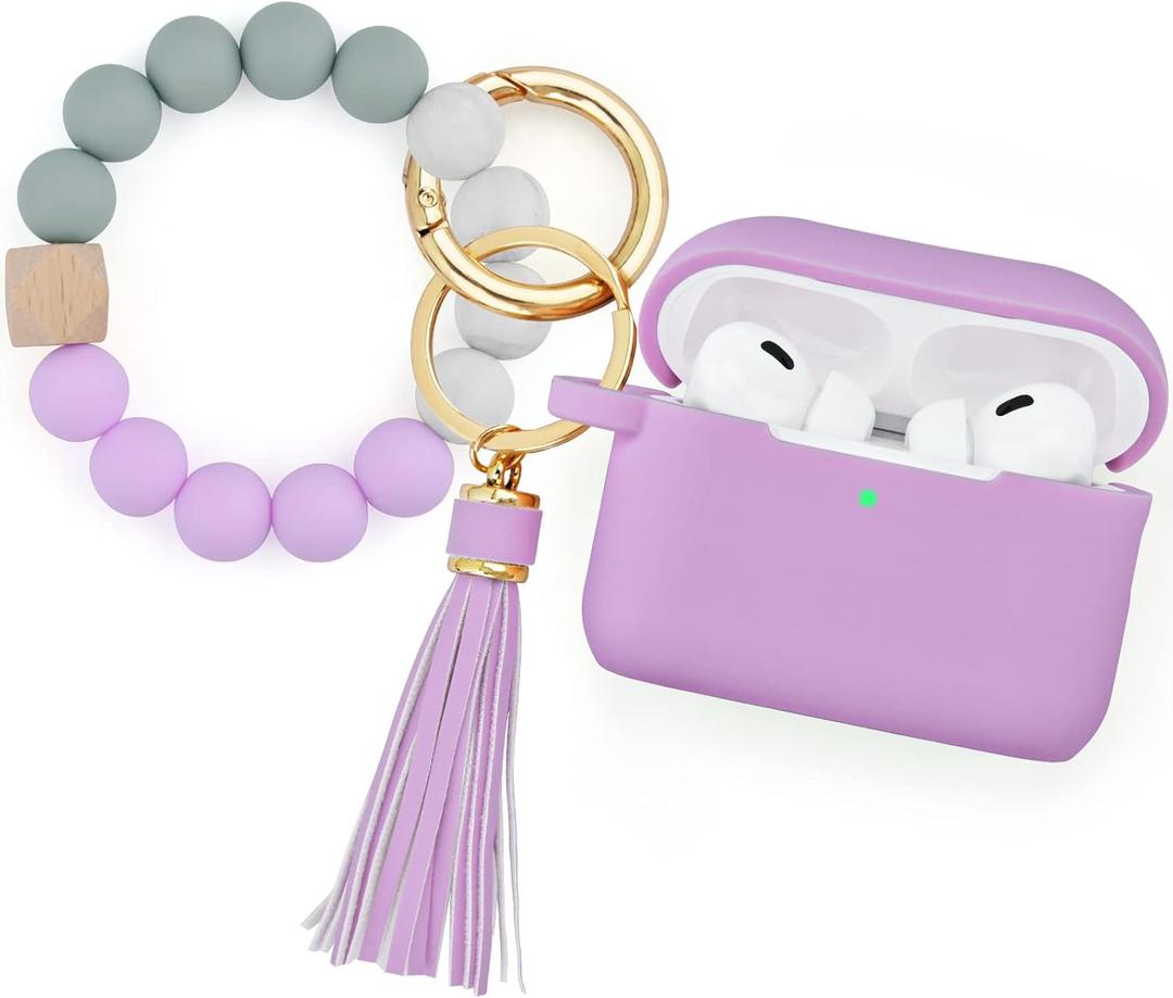 Filoto Airpods Pro 2nd Generation Case Cover 2022, Cute Silicone Protective Case with Bracelet Keychain Accessories for New Apple Airpods Pro 2 Women Girls (Lavender Purpl)