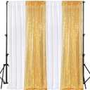 4 Panels Backdrop Curtains 2 Pcs 4 x 10 ft Sequin Glitter 2 Pcs 7 x 10 ft Chiffon Photo Background Curtains for Wedding Birthday Party Decorations(White, Gold)