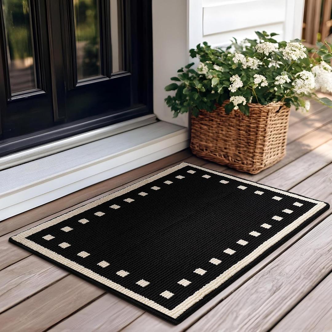 GRANNY SAYS Indoor Doormat, 32" x 48", Non-Slip Front Door Mats, Outdoor Welcome Mat Washable, Low Profile Indoor Door Mats for Entryway, Floor Inside Back Door Mat (Black - Tan Square)