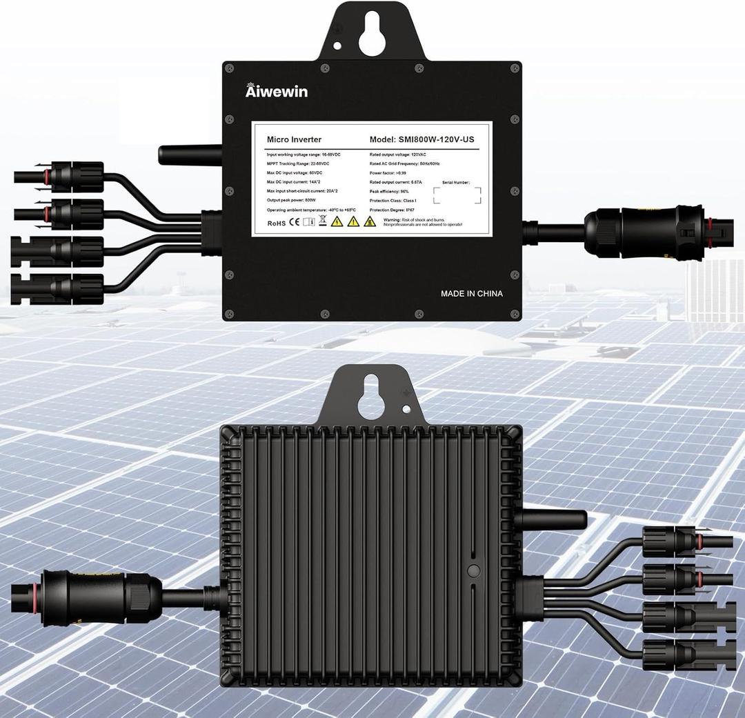Solar Grid Tie Micro Inverter 800W, SMI800W 120V AC Grid-Tied Output with WiFi Smart App Tracking, 96% Efficiency Pure Sine Wave Inverter for Family Residence, Home & Small Business Energy Saving