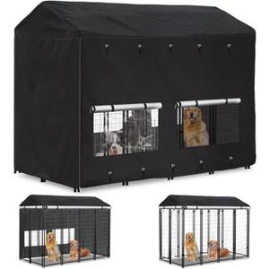 Outdoor Dog Kennel Cover 8'Dx4'Wx6'H Full Coverage Windproof Anti-UV.with Transparent PVC Window and Breathable Mesh.Waterproof Dog Kennel Cover for Multiple Brands of Dog Kennels,Cover Only.(Black)