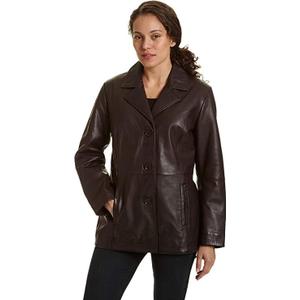 Women's Leather Button Front Hipster (Large, Brown)
