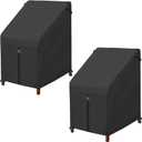 Porch Shield Patio Stackable Chair Covers - Waterproof Outdoor Stack of Chair Cover 2 Pack - 27W x 33D x 46H inch, Black