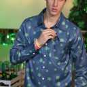 Arvilhill Mens St Patrick's Button Shamrock Clover Printed Long Sleeve Shirt (S-3XL) (Blue, XXXL)