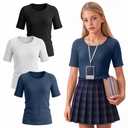 Mumucove 3 Pack Girls Ribbed T-Shirts, 3-Color, 11-12 Years