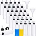Honeydak 30 Pack 8.5 oz Squeeze Bottles Boston Empty Dispensing Sprayer Plastic Lab Dispensing Bottles with Twist Cap Funnel for Liquids Inks Oil Sauce Condiments Arts (White and Black)