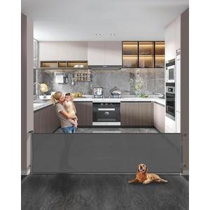 Veraste Retractable Baby Gate,Mesh Baby Extra Wide Gate,Extra Long Dog Gate,33" Tall,Large Extends up to 118" Wide,Child Safety Extra Large Gate for Doorways, Stairs, Indoor/Outdoor（Grey,33"x118"）