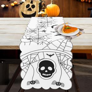 2 x Simplebrand Fall Halloween Table Runner 70 Inches Long, Cutwork Embroidered Black Spiders, Bats and Skull Dresser Scarf for Home Dining Holiday Autumn Halloween Thanksgiving Decor, 13 x 70 Inch