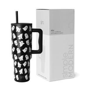 Simple Modern Halloween 40 oz Tumbler with Handle and Straw Lid  Insulated Cup Stainless Steel Water Bottle Travel Mug Cupholder Use  Gifts for Women  Trek Collection  Black and White Ghosts