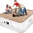 NXONE King Air Mattress,Inflatable Airbed Luxury Double High Self Inflation Deflation Twin Air Mattress with Electric Built-in Pump, Blow Up Guest Bed for Home Portable Camping Travel (Brown)
