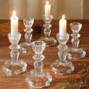 4.33" Tall Glass Candlestick Set of 6 Clear Crystal Candle Holders for Glass Taper Holder Decor for Wedding Birthday Party Christmas