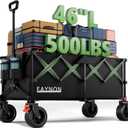 46" L Collapsible Foldable Extended Wagon, 500LB Weight Capacity with 280L Heavy Duty Folding Cart,Utility Wagon with All-Terrain Beach Wheel & Drink Holders,Black
