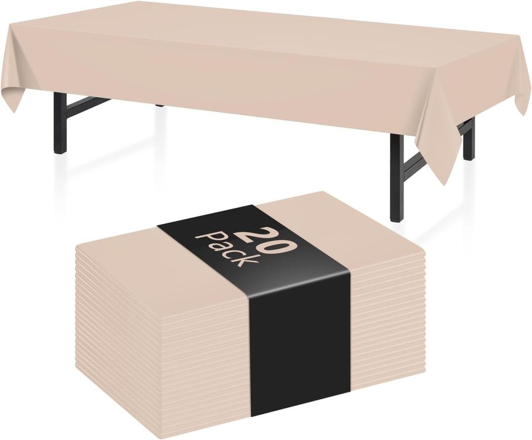 20 Pack Beige Rectangle Plastic Tablecloth, 54"x 108" Disposable Table Cloth Party Table Cover, Plastic Table Cloth for Birthday Wedding Party