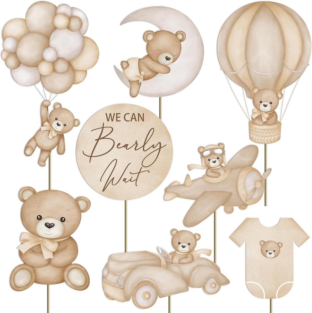 16Pcs We Can Bearly Wait Centerpieces for Baby Shower Decorations Bear Baby Shower for Boys Birthday Party Supplies (brown)
