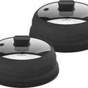 Microwave Splatter Cover Glass Cover Splatter Guard Lid with Collapsible Silicone for Food Cover Plate Cover 10.8 inch 2 Pack Black