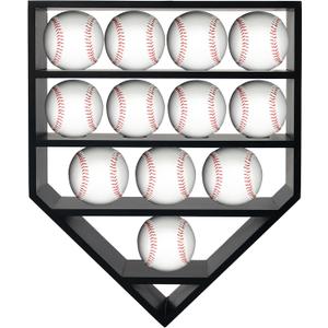 Baseball Display Case & Holder for 12 Balls - Black Wooden Shelves | Autographed Baseball Collector Case, Sports Memorabilia Display