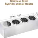 uxcell Commercial Utensil Holder, Stainless Steel Cylinder Flatware Silverware Utensil Holder Caddy Drying Rack Countertop Silverware Organizer (4 Holes)