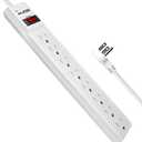 Digital Energy 15 FT 8 Outlet Surge Protector Power Strip - 15 AMP, 1875 W, 125 V, 350 J Surge Protection, ETL Listed - Flat Plug, White