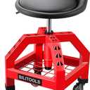 BILITOOLS Rolling Shop Stool, 21.5"-29.5" Adjustable Garage Mechanic Stool, 330LBS Capacity 360Swivel Padded Seat Shop Chair with Wheels Backrest Tool Storage Shelf for Work Shop&Auto Repair GIF