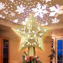 Christmas Tree Topper Projector, LED Star Tree Topper Lighted, Glitter Gold Star Topper Projector with Rotating Snowflake Projection for Indoor Christmas Tree Decor, Xmas Decorations