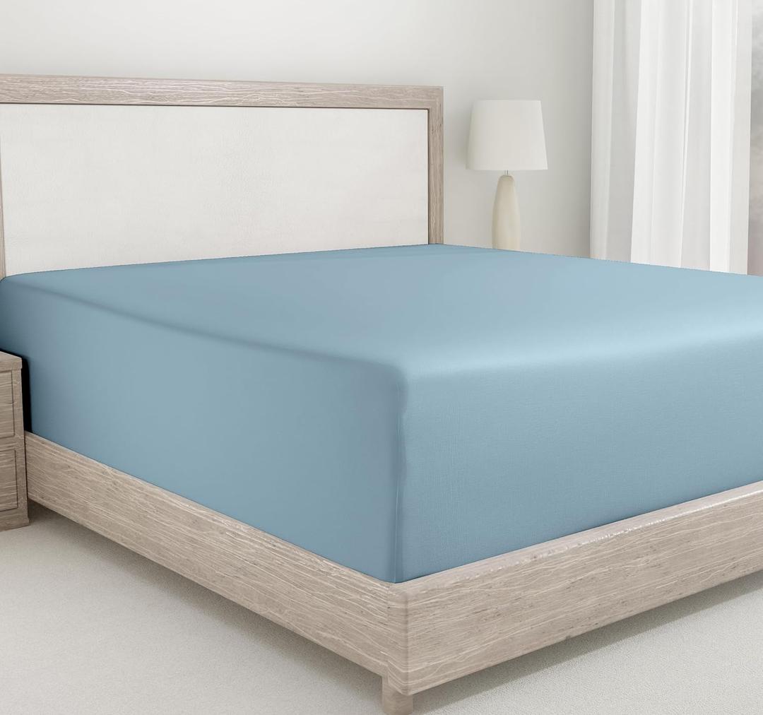 California Design Den Fitted King Size Sheets, Deep Pocket Soft 400 Thread Count 100% Cotton, No Pop-Off Elastic, Deep Pocket, Durable Sateen Weave Bedding Sheet (King, Sky Blue)
