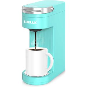 CHULUX Slim Single Serve Coffee Maker for K Cup, Mini Travel One Cup Coffee Machine for Home, Desk, Kitchen and Bedroom, Fits Travel Mug, Aqua