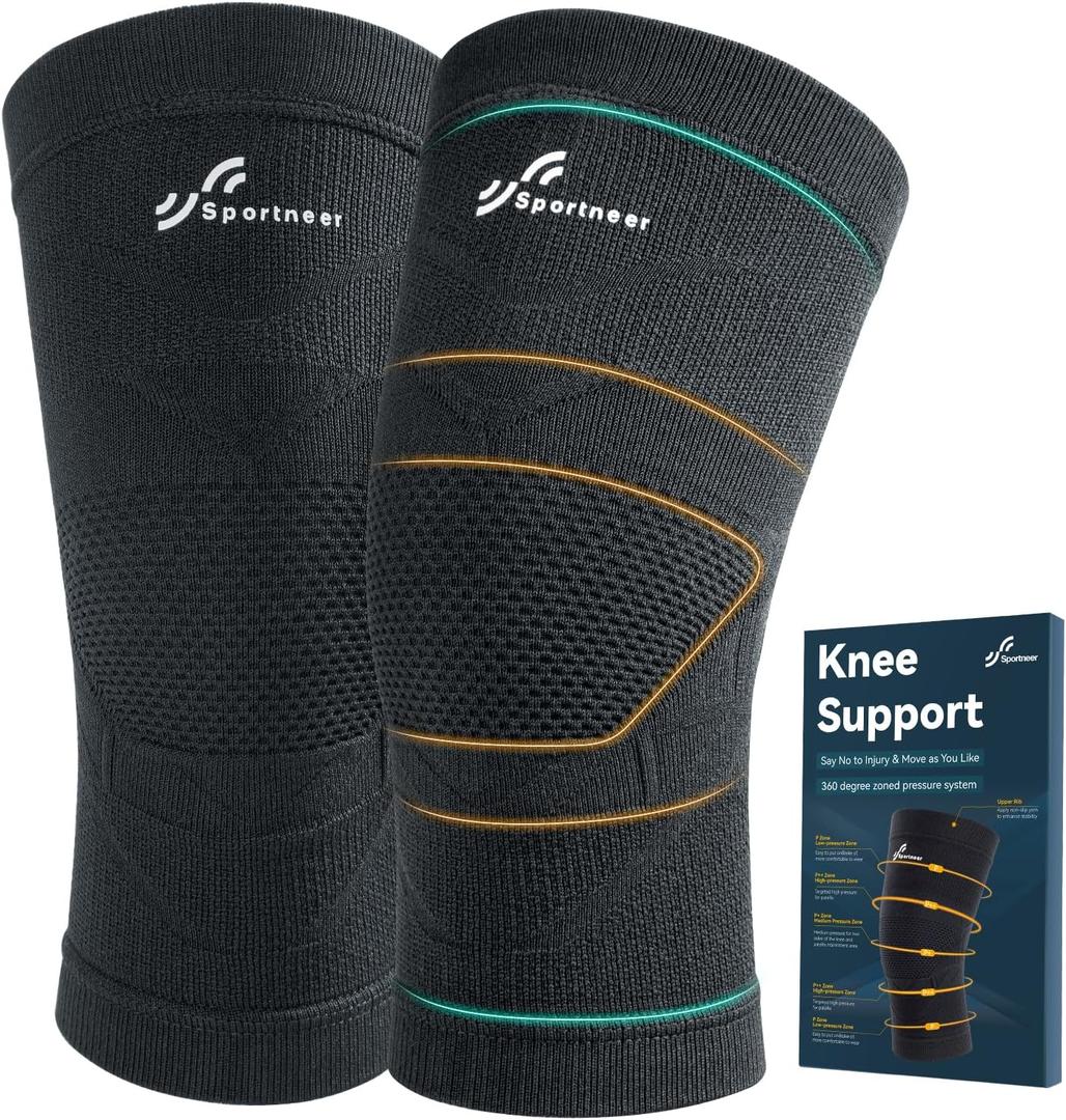 Sportneer Zoned Pressure Knee Brace - Exclusive Textile Technology - Knee Shape Design Light Compression Sleeve - Knee Support for Knee Pain Relief, Hiking, Daily Workout,Knee Sleeve for Men and Women, Black