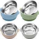 4 Pack Stainless Steel Baby Bowls with Suction, 2-in-1 SUS304 Toddlers Bowl & Removable Silicone Suction Kids Bowl Anti Scald Non Toxic Snack Container for Baby Food Feeding
