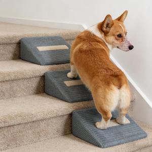 3-Pack Dog Ramp for Stairs, 40D Dog Stair Ramp, Pet Ramp for Stairs for Small & Senior Dog Stairs Ramp for Injured Dogs with Anti Slip Strip, 13.7 x 9.8 x 4.7 in,Gentle Slope Pet Safe, Washable Cover