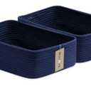 Large Shallow Organizing Baskets 15x11x5.1 Inches - Rope Woven Storage Bins for Bathroom, Shelves, Cube Closet, Navy Blue 1 Pack